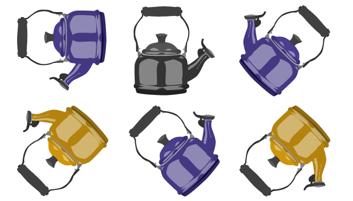 Vector image of multi colored teapots